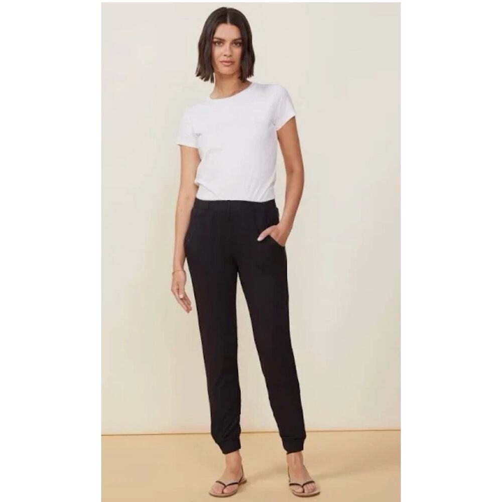 Monrow Viscose Drawstring Jogger Sweatpants Women's L Black Ribbed Cuff Casual